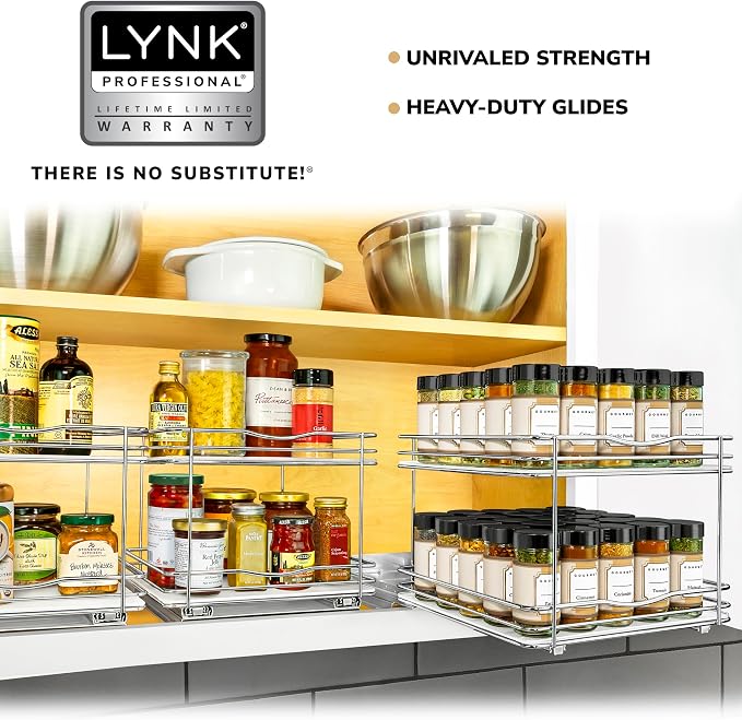 LYNK PROFESSIONAL® Pull Out Spice Organization for Cabinets - 10-3/8 inch Wide – Spice Rack for Inside Cabinets, Slide Out Spice Rack Organizer for cabinet – Pull Out Spice Rack, Sliding 2 Tier Chrome - Image 7
