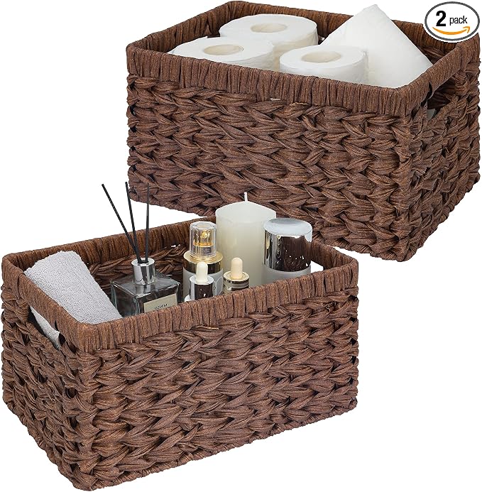 GRANNY SAYS Wicker Storage Baskets for Shelves, Brown Wicker Baskets,2-Pack | Waterproof Large Wicker Baskets for Organizing, Woven Basket for Pantry, Rectangle Basket for Shelf,Woven Baskets for Storage by GRANNYSAYS