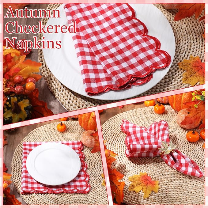 SmoothNovelty 6 Pack Buffalo Plaid Cloth Napkins 18x18 Inch Checkered Cloth Napkins Scalloped Soft Cotton Table Mat Washable Reusable for Dinner Wedding Holiday Birthday Parties (Classic,Red) - Image 3