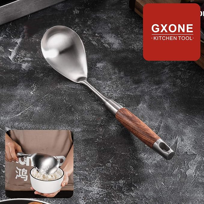 Large Serving & Cooking Spoon,for Cooking and Buffets,304 Stainless Steel | 304 Stainless Steel Kitchen Utensil,Wooden Handle - Image 5