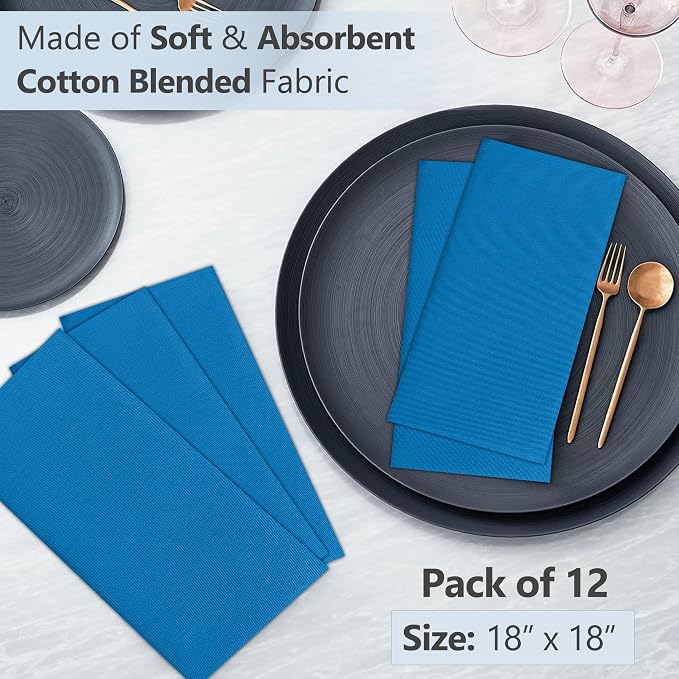 Ruvanti Cloth Napkins Set of 12, 18x18 Inches Napkins Cloth Washable, Soft, Durable, Absorbent, Cotton Blend. Table Dinner Napkins Cloth for Hotel, Lunch, Restaurant, Wedding Event, Parties - Blue - Image 5