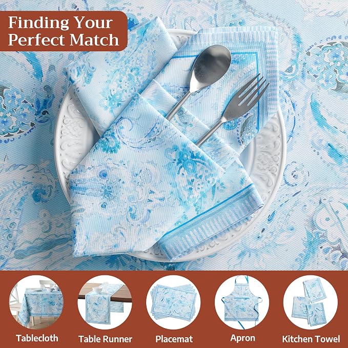 Maison d' Hermine Cloth Napkins Set of 4 100% Combed Cotton (20" x 20") | Everyday Square Napkins Cloth Washable Dinner Party Wedding Restaurant Hotel Kitchen Spring Summer - Paisley Blues - Image 7