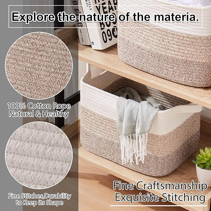 OIAHOMY Storage Basket, Woven Baskets for Storage, Cotton Rope Basket for toys,Towel Baskets for Bathroom - Pack of 3, Gradient Yellow - Image 6