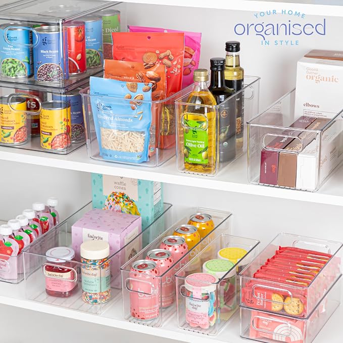 Plastic Food Storage Clear Container Bin with Handles for Organizing Kitchen, Pantry, Refrigerator, Freezer, Pantry, Cabinet, Closet, Bathroom. 16”x8”x5” - Image 7