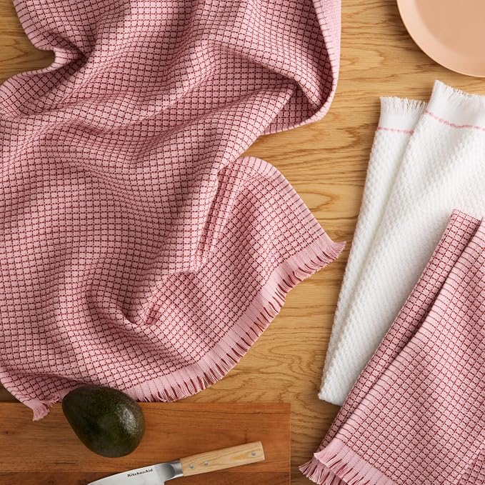 KitchenAid Gourmet Series Gridlines Kitchen Towels 3-Pack Set, 100% Cotton Absorbent, Dried Rose, 18"x28" - Image 2