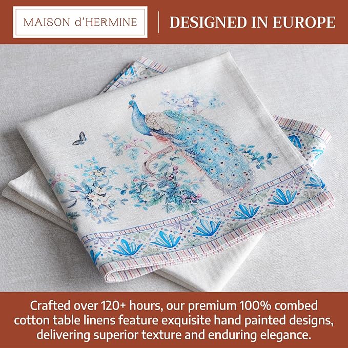 Maison d' Hermine Cloth Napkins Set of 4 100% Combed Cotton (20" x 20") | Everyday Square Napkins Cloth Washable Dinner Party Wedding Restaurant Hotel Kitchen Spring Summer - Peacock Utopia - Orginal - Image 3
