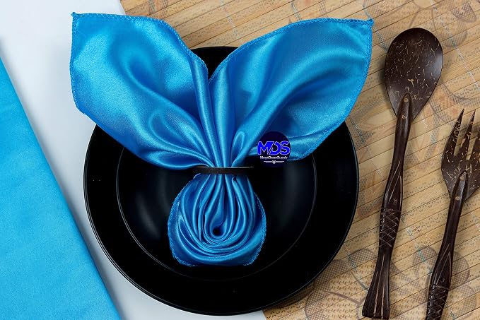 Set of 100 PCS Satin Napkin 12x12 Inch Square, Dinner Table Napkins for Wedding, Bulk Silky Sateen Cloth Napkins for Restaurant Banquet Graduation Birthday Party Decoration - Blue - Image 6