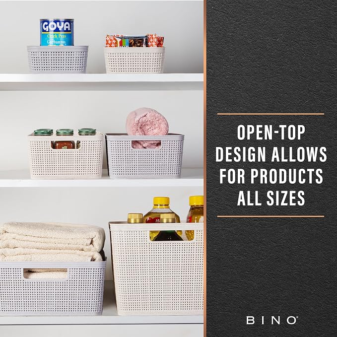 BINO | Woven Plastic Basket | Small (Natural Grey), 5-Pack | THE JUTE COLLECTION | Home Organization, Space - Saving Storage, Stylish Design | Jute Basket | Plastic Storage Basket - Image 5