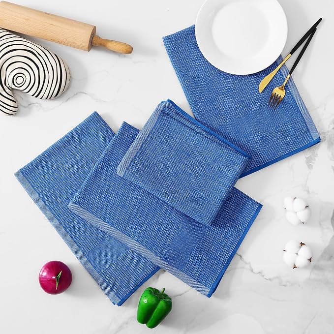 Homaxy 380 GSM Cotton Premium Kitchen Towels 8 Pack, 18"x 28", Blueberry | Flat and Terry Dish Towels, Highly Absorbent Tea Towel Set with Hanging Loop, Soft Utility Kitchen Hand Towels - Image 5