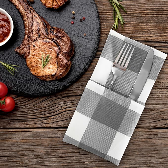 Buffalo Plaid Table Napkins Set of 50 Checkered Cloth Napkins 17x17 inch Washable Dinner Gingham Pattern Napkins Soft Napkins for Wedding Party Dining Banquet(Gray and White) - Image 6