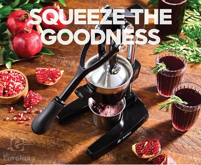 Eurolux Ultra-Premium Cast Iron Juicer | Extra-Large, Heavy Duty, Commercial Grade, Stainless Steel Manual Hand Press Citrus Squeezer For Fresh Orange Juice, Pomegranate, Lemon, and Much More (Black) - Image 7