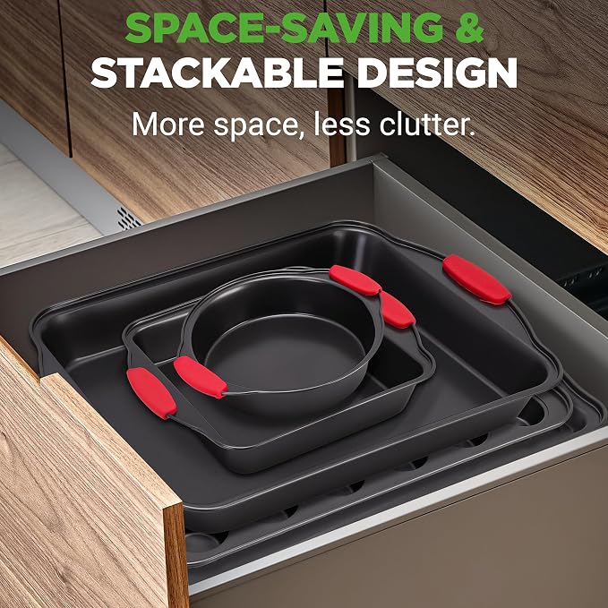 NutriChef 10‑Piece Non‑Stick Bakeware Set – Premium Carbon Steel Baking Pans Set with Silicone Handles – Oven & Dishwasher Safe – Complete Baking Sheet Set for Cookies, Muffins, Loaf, Pizza - Image 3