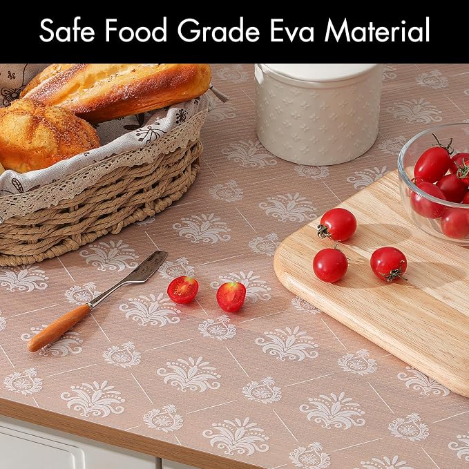 Cooyes Shelf and Drawer Liners for Kitchen Cabinets, Non-Adhesive Cabinet Liners, EVA Waterproof Durable Shelf Paper for Refrigerator, Shelves, Cupboard with European Pattern, Easy to Cut - Image 7