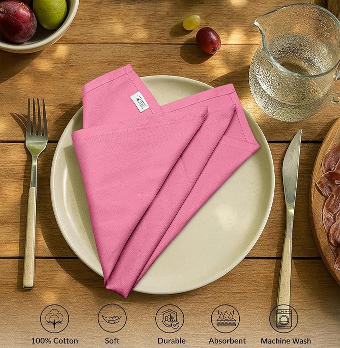 Ruvanti Cloth Napkins Set of 12, 100% Cotton High GSM 18x18 Inches Soft, Washable, Highly Durable & Absorbent, Perfect for Parties, Christmas, Thanksgiving Dinners – Pink Bubblegum - Image 3
