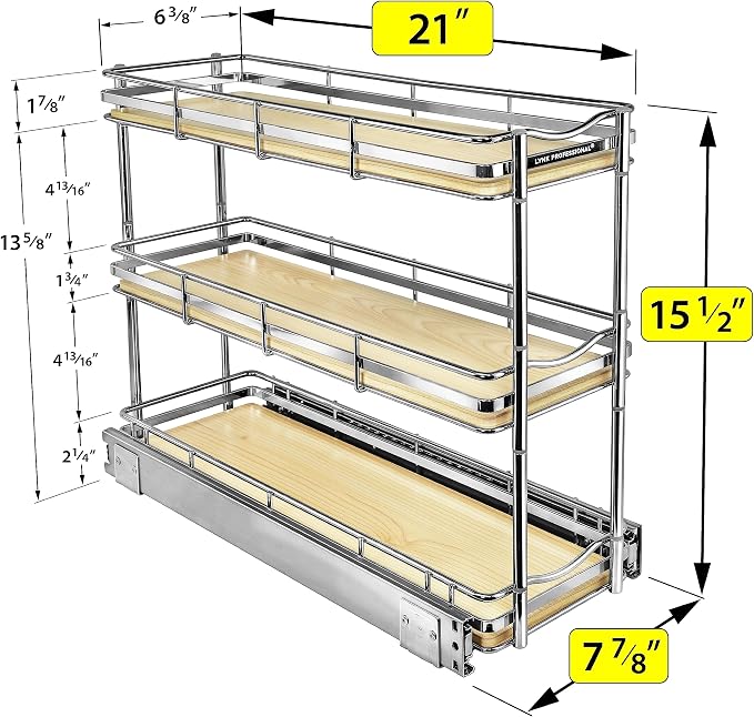 LYNK Élite 3-Tier Spice Rack Organizer Cabinet, Pull Out Spice Rack | 6 x 21" Élite wood and chrome 2-Tier pull-out spice rack organizer for bottles, jars and seasonings. - Image 5