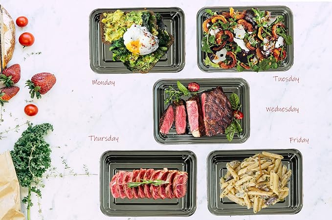 50 sets Rectangle Meal Prep Microwavable Food Containers Reusable Plastic BPA Free 32oz Rectangle - Image 2