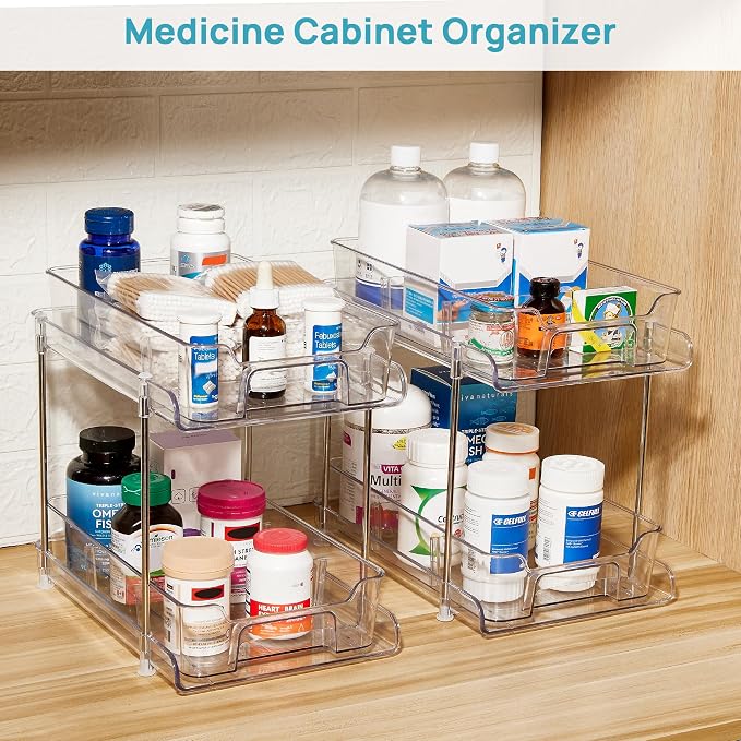 Vtopmart 4 Pack Pull Out Bathroom Under Sink Organizer with Dividers (S-Divided) - Image 7