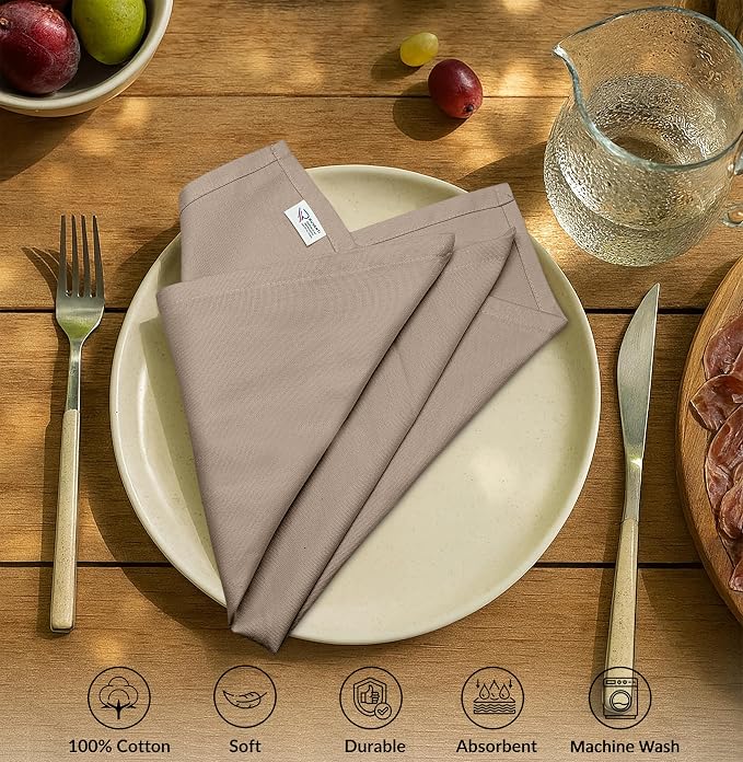 Ruvanti Cloth Napkins Set of 6, 100% Cotton High GSM 18x18 Inches Soft, Washable, Highly Durable & Absorbent, Perfect for Parties, Christmas, Thanksgiving Dinners – Light Taupe - Image 2