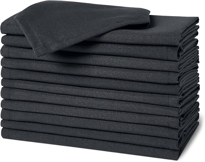 Amazon Basics Reusable Stain and Wrinkle Resistant Cloth Napkins, 17 x 17 inches, Black, 12-Pack by AmazonBasics