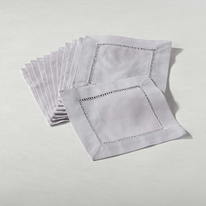 SARO LIFESTYLE Hemstitched Cloth Napkins (Set of 12) - Linen Blend Fabric Napkins for Weddings, Parties, Holiday Dining & Everyday Table Décor, 6"x6", Grey by SaroLifestyle