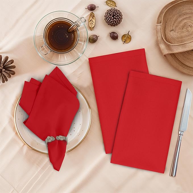 Ruvanti Cloth Napkins Set of 12, 18x18 Inches, 100% Cotton, Washable, Soft & Absorbent, Perfect for Wedding, Christmas, ‎Thanksgiving Dinners - Flame Scarlet - Image 2