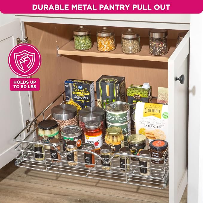 HOLDN’ STORAGE Pull Out Cabinet Organizer, Pantry Drawer, 24"W x 21"D x 5"H | Heavy-Duty Full-Extension, Roll Out Shelf for Pots, Pans & Under Sink Storage, Chrome, Require a 25.25"W Cabinet Opening - Image 4