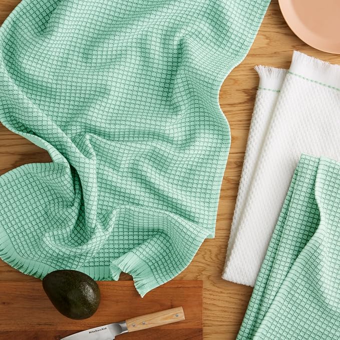 KitchenAid Gourmet Series Gridlines Kitchen Towels 3-Pack Set, 100% Cotton Absorbent, Color of THE Year, Spearmint, 18"x28" - Image 2