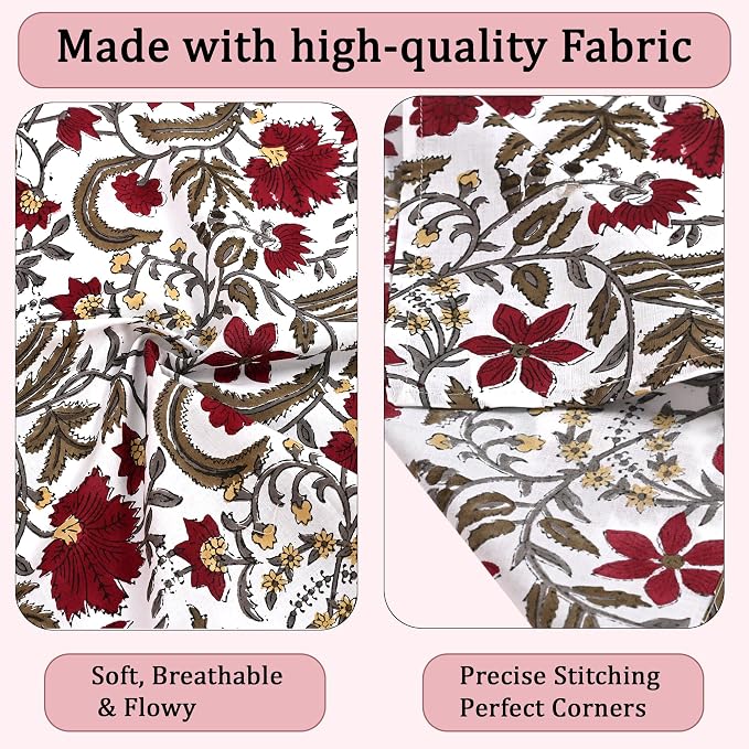 Prune Red Hand Block Print 100% Cotton Napkins 18" x 18" (Set of 4) Reuseable Kitchen Napkins Cloth Decor Dinner Party Wedding Cocktail Gift for Spring, Easter, Summer - Image 6