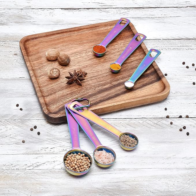 Kich 14 Piece Iridescent Rainbow Stainless Steel Measuring Cups and Spoons Set Magnetic Metal Kitchen Conversion Chart Included Large Small and Mini Scoop Cute Colorful Design - Image 5