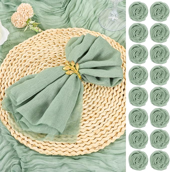 Sage Green Cheesecloth Napkins - Bulk Set of 50, 20x20 Inch Washable and Reusable Boho Cotton Gauze Cloth Napkins for Weddings, Bridal Girl Baby Shower, Party and Banquet by YMHPRIDE
