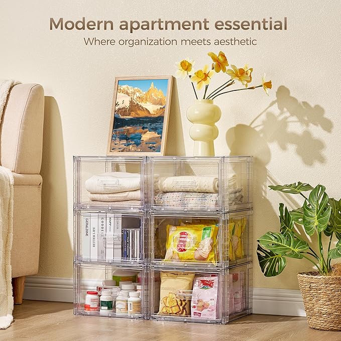 Vtopmart 2 Pack Clear Stackable Storage Drawers 15QT | Easily Assemble Closet Organizers,Plastic Storage Bins for Bathroom,Cabinet,Kitchen Pantry,Under Sink Organization(Medium) - Image 3