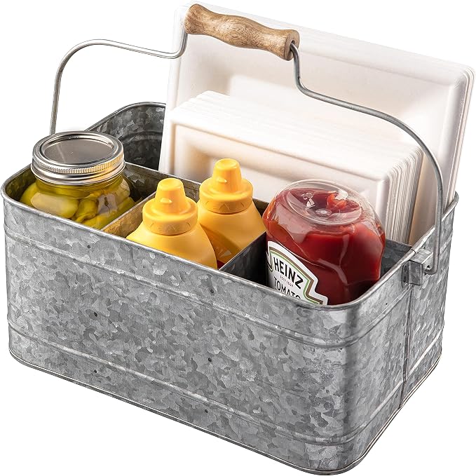 Royalty Art Farmhouse Kitchen Caddy Organizer with Handle, 13 x 8 In | Condiments, cleaning products, party supplies, rustic galvanized steel carry caddy - Image 4