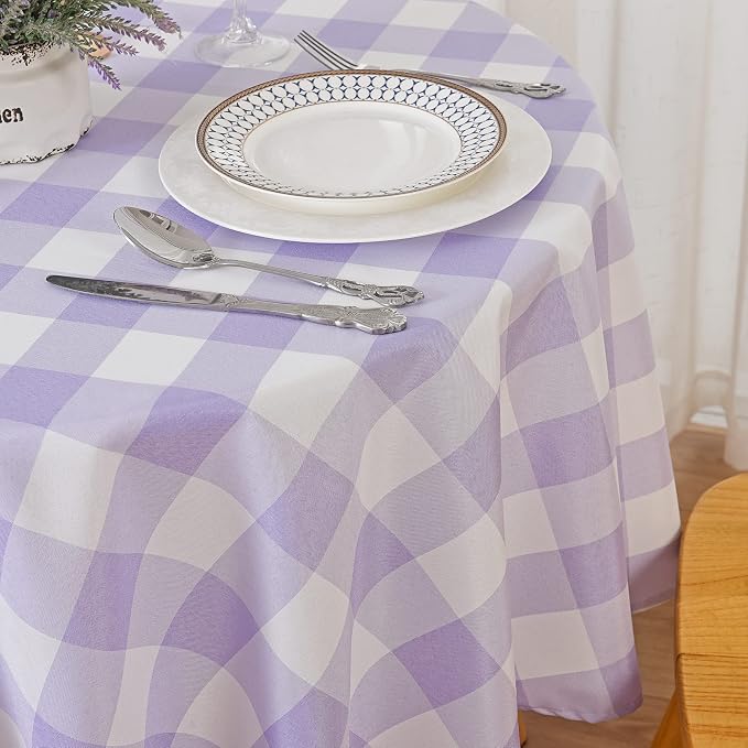 Cupuamon 2 Pack Waterproof Polyester Fabic Round Checkered Tablecloth，60 Outdoor Table Cloth，Oil Stain Prevention Table Cloth for Pinics and Parties（Lavender and White） - Image 8