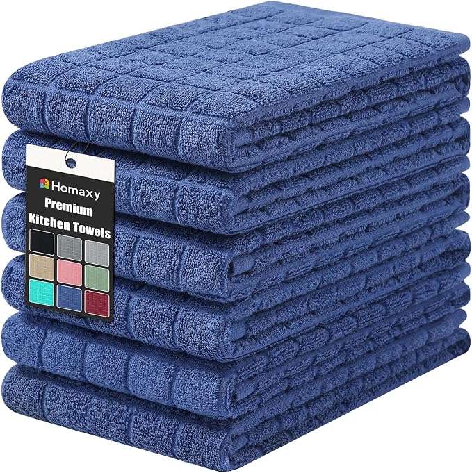 Homaxy Premium Ring Spun Cotton 390 GSM Kitchen Towels, 6 Pack, Navy Blue | 16" x 28" Large Dish Towels, Super Absorbent Terry Hand Towels, Soft Tea Towels with Hanging Loops by Homaxy
