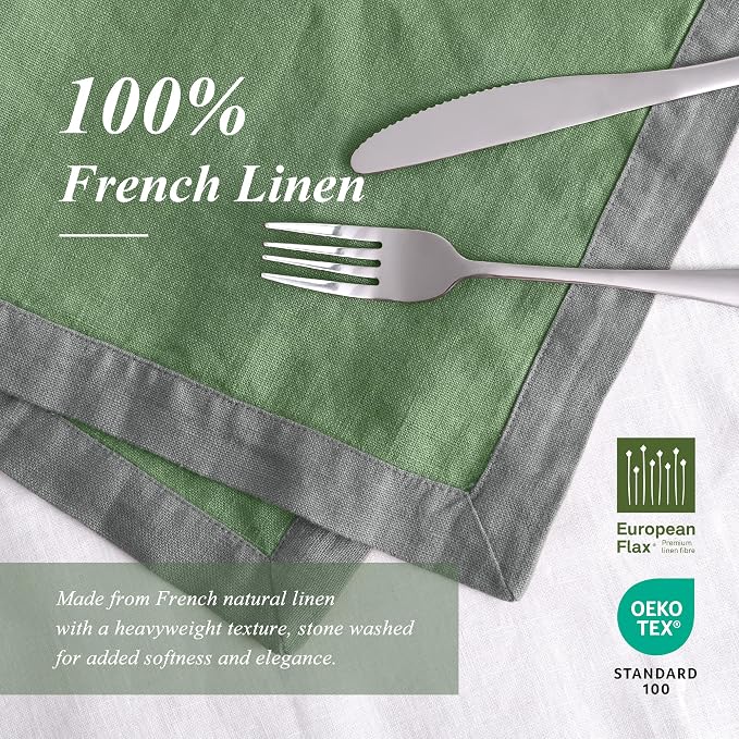 Linen World 100% French Linen Napkins Set of 4,20 x 20 Inch Double Layer Cloth Napkins,Washable Heavyweight for Holiday Dining Kitchen Decor,Grass Green with Slate Gray Contrast Border - Image 3