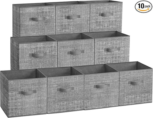 SONGMICS Storage Cubes, 13 x 13 x 13 Inches Non-Woven Fabric Bins with Double Handles, Set of 10, Closet Organizers for Shelves, Foldable, for Clothes, Cattail Gray UROB133G01 by Unknown