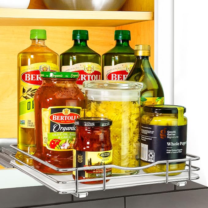 LYNK PROFESSIONAL® Pull Out Spice Organization for Cabinets - 10-3/8 inch Wide – Spice Rack for Inside Cabinets, Slide Out Spice Rack Organizer for cabinet – Pull Out Spice Rack, Sliding 1 Tier Chrome by LYNKPROFESSIONAL