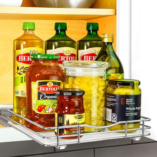 LYNK PROFESSIONAL® Pull Out Spice Organization for Cabinets - 10-3/8 inch Wide – Spice Rack for Inside Cabinets, Slide Out Spice Rack Organizer for cabinet – Pull Out Spice Rack, Sliding 1 Tier Chrome by LYNKPROFESSIONAL