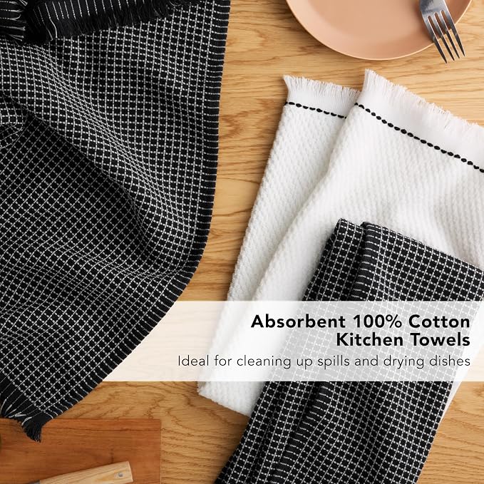 KitchenAid Gourmet Series Gridlines Kitchen Towels 3-Pack Set, 100% Cotton Absorbent, Matte Black, 18"x28" - Image 7