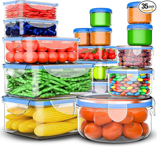 RockBerry 32 Pcs Large Plastic Food storage containers-85 oz to Sauces Box Stackable Kitchen storage bowls sets-BPA Free Leak proof with lids airtight-Microwave freezer safe lunch boxes by RockBerry