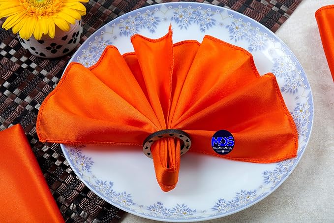 MDS® Pack of 150 Satin Napkins 12 x 12 Inch, Soft Silky Reusable Cloth Dinner Table Napkins for Wedding Décor, Reception, Birthday, Parties, Banquets, Catering, Restaurants & Hotel - Orange - Image 7
