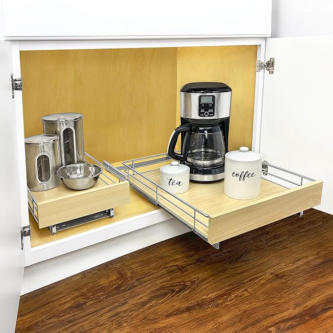 LYNK PROFESSIONAL® SELECT™ Slide Out Cabinet Organizer Pull Out Drawer, 11" x 21" Pull Out Cabinet Organizer – Pull Out Shelves for Kitchen Cabinets – Roll Out - Lifetime Ltd. Warranty, Wood Chrome - Image 2