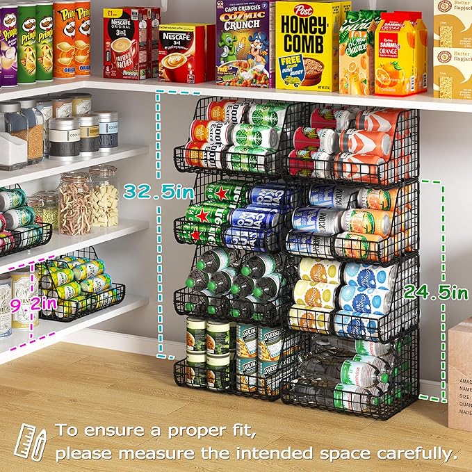 Stackable Soda Can Organizer Stores Up to 72 Cans, 4-Pack Can Storage Organizer for Pantry Shelves, 4-Tier Kitchen Can Holders with 4 Adjustable Dividers, Wire Drink Organizer for Pantry Cabinet Shelf - Image 6