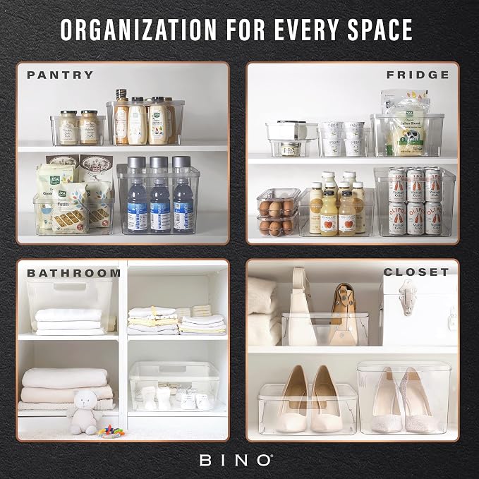 BINO | Plastic Storage Bins, Square - 3 Pack | THE LUCID COLLECTION | Multi-Use Bins | Built-In Handles | BPA-Free | Clear Containers | Fridge Organizer | Pantry & Home Organization - Image 5