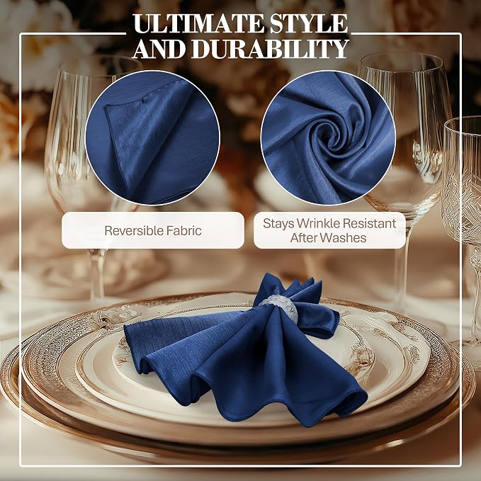 17 x 17-Inch Shantung Satin Cloth Napkins, Navy, Set of 36 - Image 3
