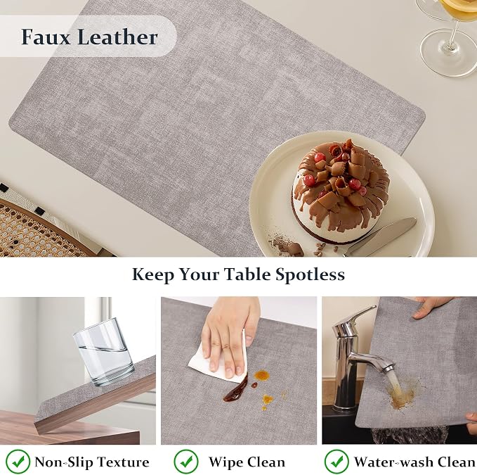 FROMHEART Faux Leather PU Placemats Set of 4 (Light Grey,11.8" x 17") | Waterproof,Heat/Oil Stain-Resistant Table Mat–Reversible,Non-Slip,Easy to Clean Place Mats for Kitchen,Dining,Indoor/Outdoor - Image 4