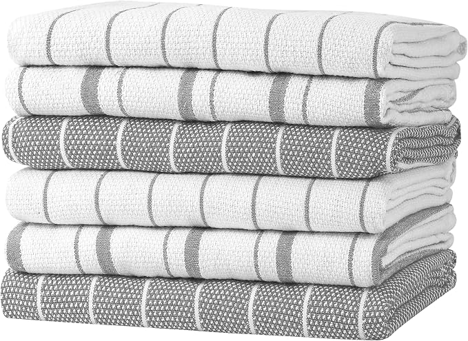 Zeppoli Classic Kitchen Towels - 6 Pack 100% Natural Cotton Towel Set, Reusable Wash Cloths, Absorbent Dish Towels, Machine Washable Hand Towels, Kitchen Essentials, 20” x 28” - Gray VAR by Zeppoli