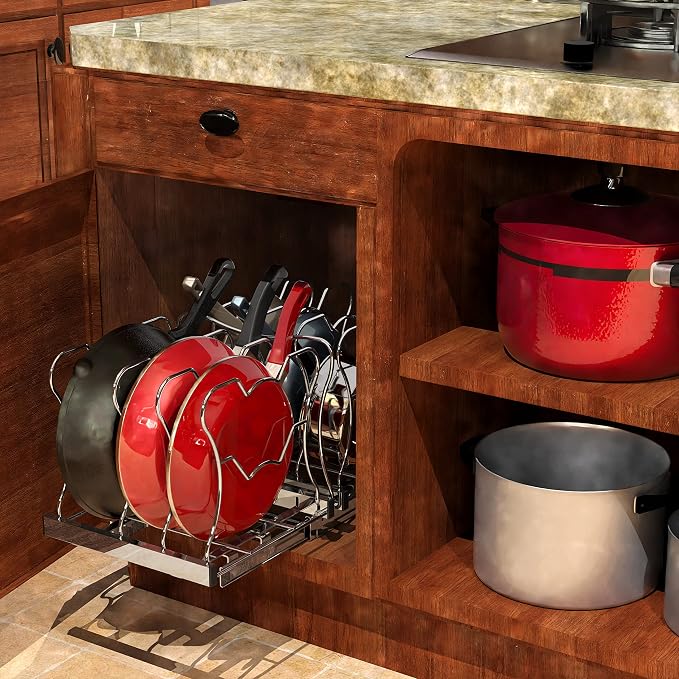Simple Houseware Under Cabinet Pull Out Sliding Shelf Organizer, Chrome | for Kitchen Pan and Pot Lid Organizer - Image 4