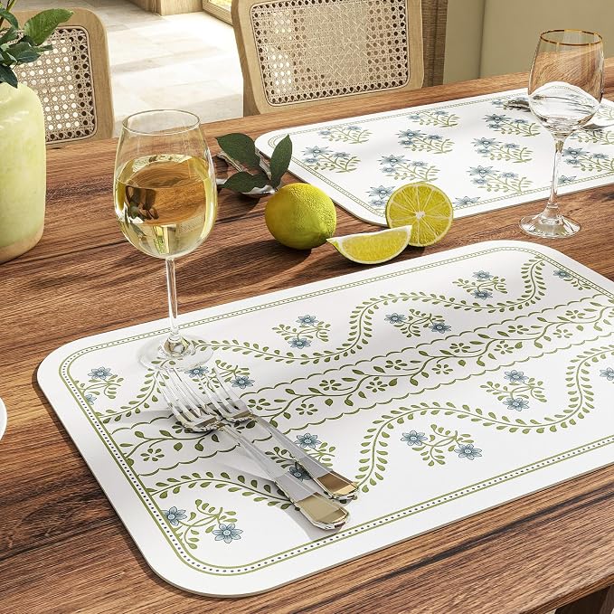 Vinyl Waterproof Placemats Set of 6 Rectangular,12"*17"-Mosella D | Wipeable Beautiful Print Place Mats,Stain Resistant,Heat Resistant,Everyday Meals,Kitchen,Dinning,Holiday,Decor - Image 4