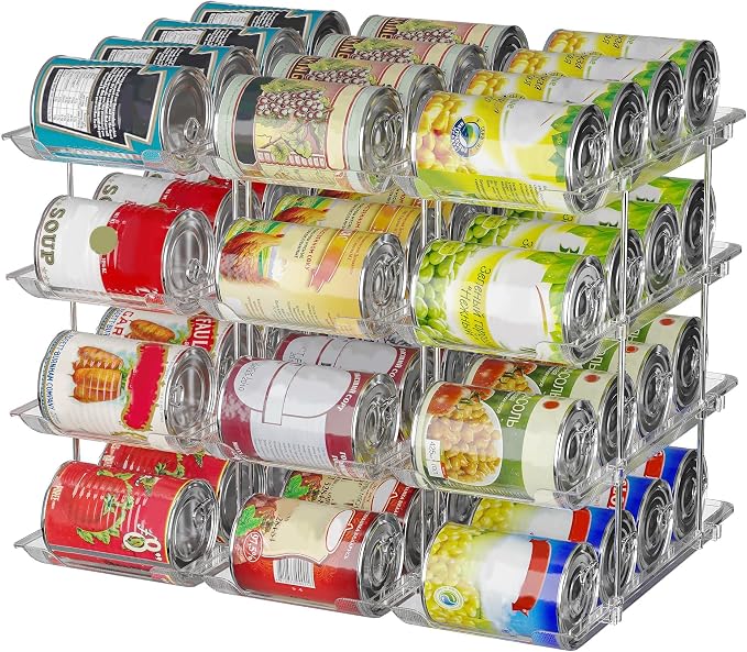 Can Organizer For Pantry, Adjustable Height And Width Canned Goods Organizer, Soup Can Rollers Organizer Holds Up to 48 Cans for Kitchen Cabinet or Refrigerator (CLear 4 Tier) by STORICANS